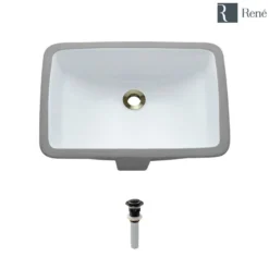 Rene 21" Rectangle Porcelain Bathroom Sink, White, R2-1002-W-PUD-ABR
