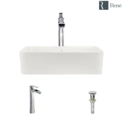 Rene 19" Rectangle Porcelain Bathroom Sink, Biscuit, with Faucet, R2-5007-B-R9-7007-C