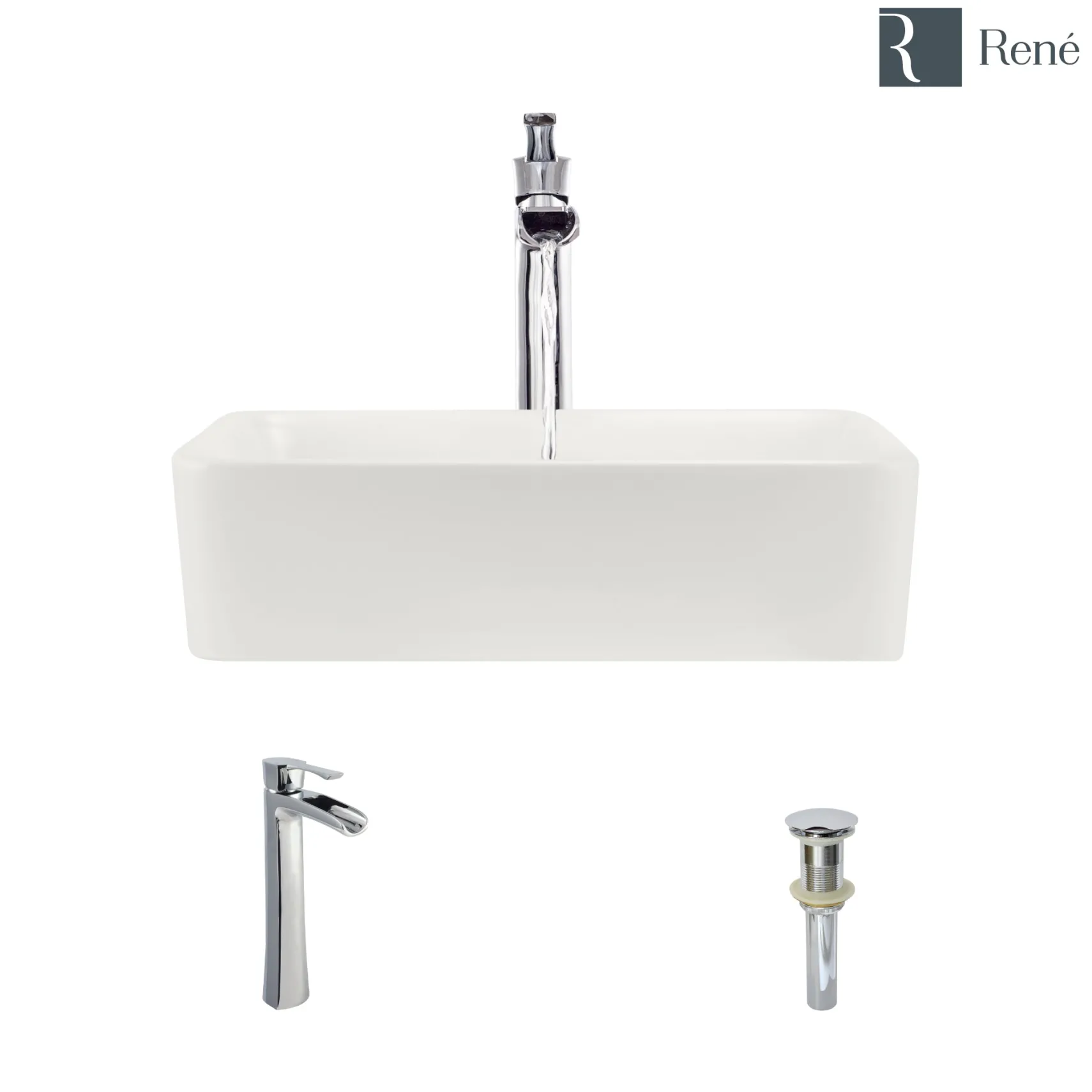 Rene 19" Rectangle Porcelain Bathroom Sink, Biscuit, with Faucet, R2-5007-B-R9-7007-C