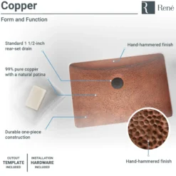 Rene 21" Rectangular Copper Bathroom Sink, R4-1006-GD-ABR