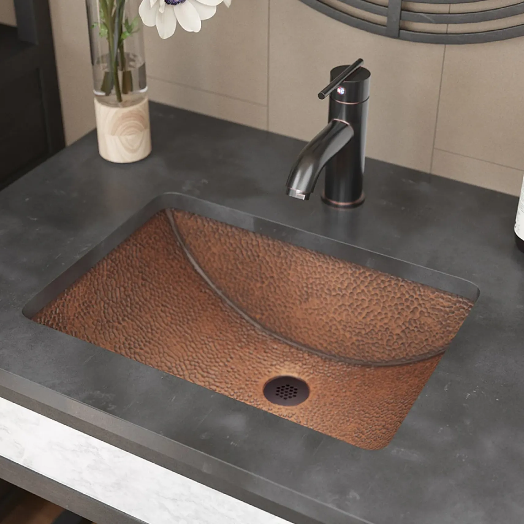 Rene 21" Rectangular Copper Bathroom Sink, R4-1006-GD-ORB