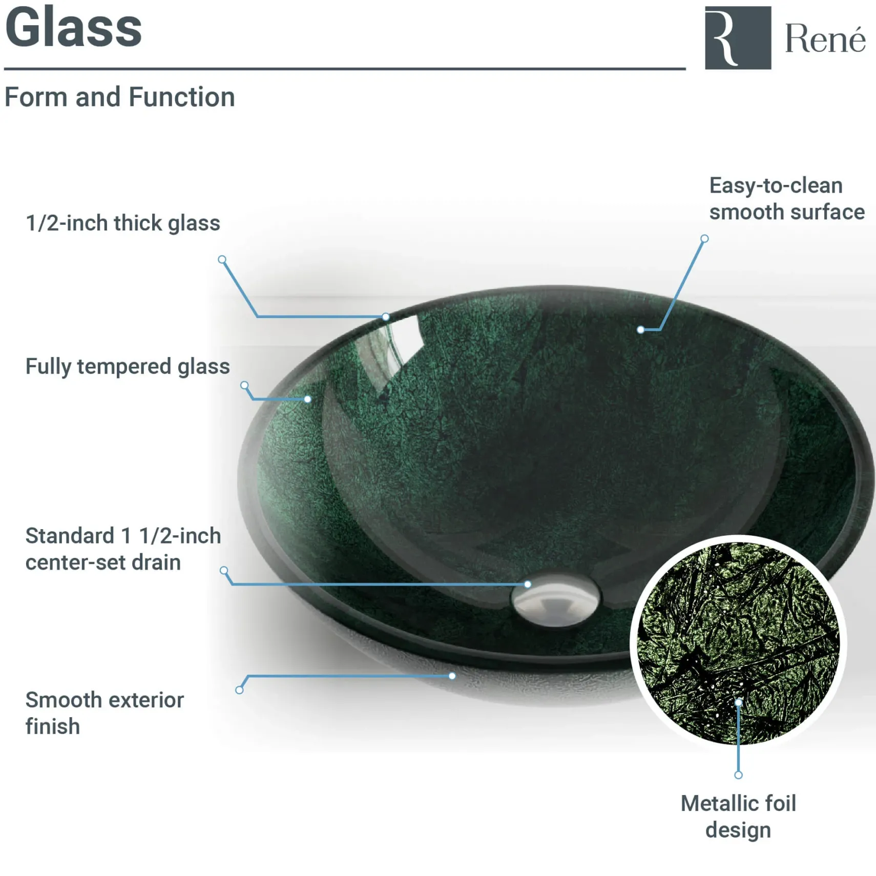 Rene 17" Round Glass Bathroom Sink, Forest Green, with Faucet, R5-5027-R9-7006-BN