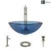 Rene 17" Round Glass Bathroom Sink, Celeste, with Faucet, R5-5001-CEL-R9-7001-BN