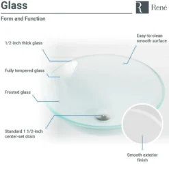 Rene 17" Round Glass Bathroom Sink, Frosted, with Faucet, R5-5002-R9-7007-C