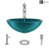Rene 17" Round Glass Bathroom Sink, Cerulean, with Faucet, R5-5001-CER-R9-7001-C