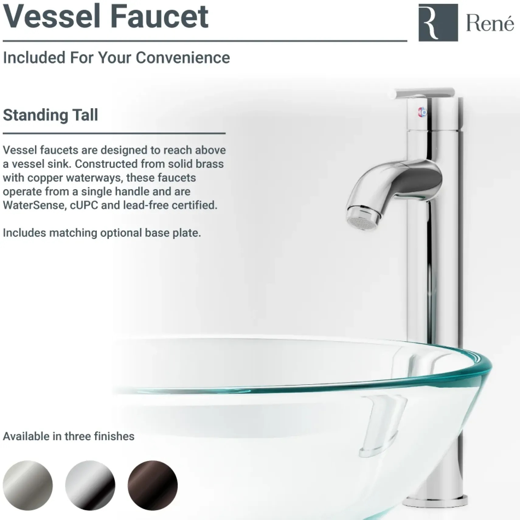 Rene 17" Round Glass Bathroom Sink, Cerulean, with Faucet, R5-5001-CER-R9-7001-C