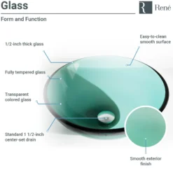 Rene 17" Round Glass Bathroom Sink, Ivy, with Faucet, R5-5001-IVY-R9-7001-BN