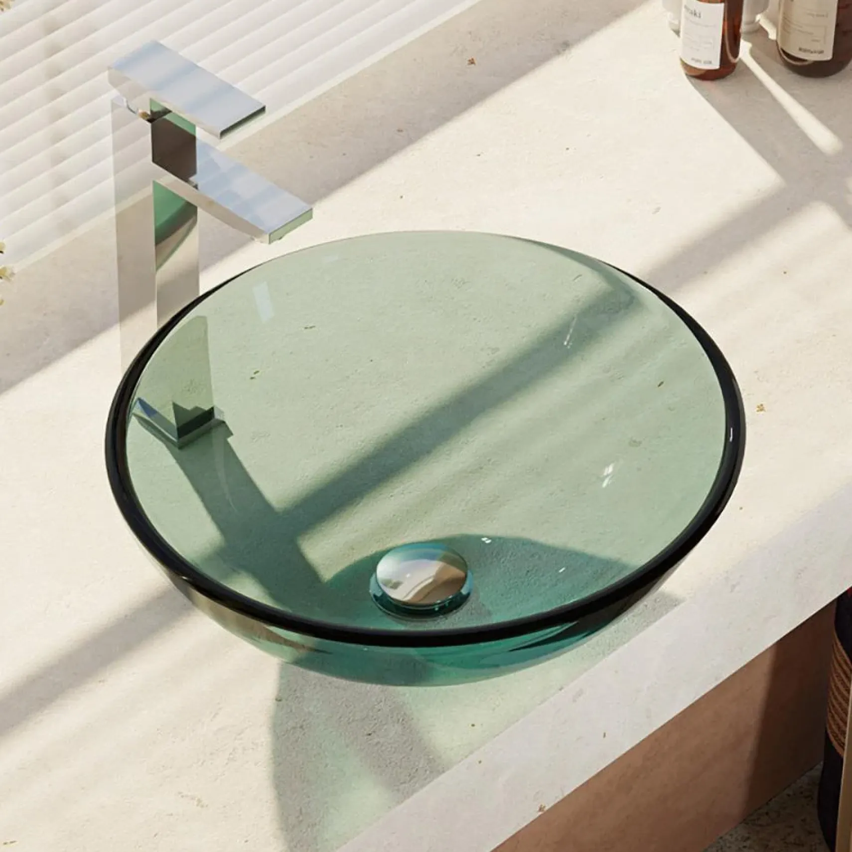 Rene 17" Round Glass Bathroom Sink, Ivy, with Faucet, R5-5001-IVY-R9-7003-C
