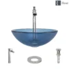 Rene 17" Round Glass Bathroom Sink, Celeste, with Faucet, R5-5001-CEL-R9-7007-C