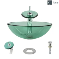Rene 17" Round Glass Bathroom Sink, Ivy, with Faucet, R5-5001-IVY-WF-C