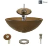 Rene 17" Round Glass Bathroom Sink, Beach Sand, with Faucet, R5-5025-WF-BN