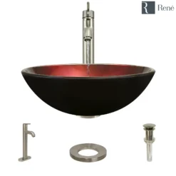 Rene 17" Round Glass Bathroom Sink, Gradient Red, with Faucet, R5-5007-R9-7001-BN