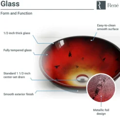 Rene 17" Round Glass Bathroom Sink, Gradient Red, with Faucet, R5-5007-R9-7001-BN