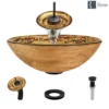 Rene 17" Round Glass Bathroom Sink, Golden and auburn, with Faucet, R5-5029-WF-ABR