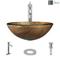 Rene 17" Round Glass Bathroom Sink, Bronze, with Faucet, R5-5030-R9-7001-C