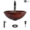 Rene 17" Round Glass Bathroom Sink, Fiery Red, with Faucet, R5-5018-R9-7007-ABR
