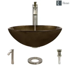 Rene 17" Round Glass Bathroom Sink, Regal Bronze and Earth Tones, with Faucet, R5-5035-R9-7006-BN