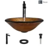 Rene 18" Round Glass Bathroom Sink, Orange Gold Foil, with Faucet, R5-5013-R9-7007-ABR