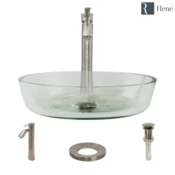 Rene 17" Round Glass Bathroom Sink, Crystal, with Faucet, R5-5024-R9-7006-BN