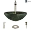 Rene 17" Round Glass Bathroom Sink, Forest Green, with Faucet, R5-5027-R9-7007-BN