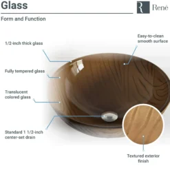Rene 17" Round Glass Bathroom Sink, Beach Sand, with Faucet, R5-5025-R9-7003-ABR
