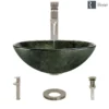 Rene 17" Round Glass Bathroom Sink, Forest Green, with Faucet, R5-5027-R9-7003-BN