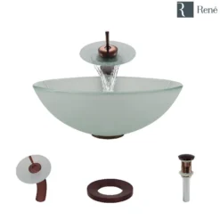 Rene 17" Round Glass Bathroom Sink, Frosted, with Faucet, R5-5002-WF-ORB