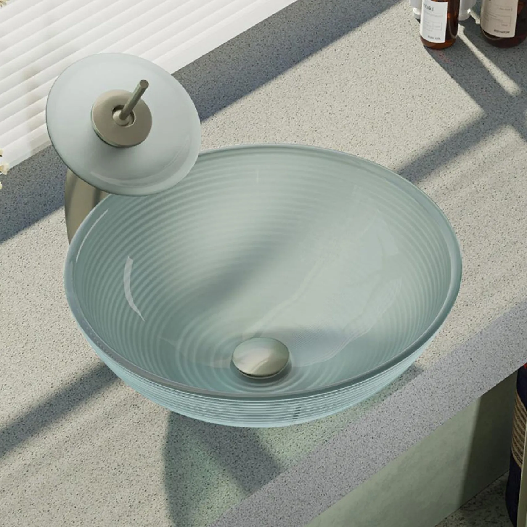 Rene 17" Round Glass Bathroom Sink, Sparkling Silver, with Faucet, R5-5034-WF-BN