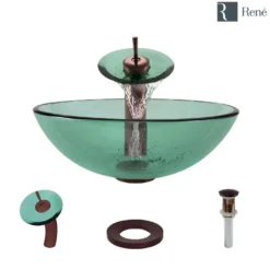 Rene 17" Round Glass Bathroom Sink, Ivy, with Faucet, R5-5001-IVY-WF-ORB