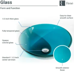 Rene 17" Round Glass Bathroom Sink, Cerulean, with Faucet, R5-5001-CER-R9-7006-C