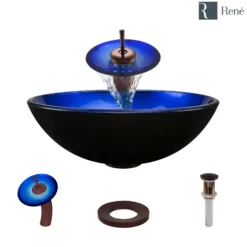 Rene 17" Round Glass Bathroom Sink, Gradient Blue, with Faucet, R5-5008-WF-ORB