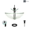 Rene 17" Round Glass Bathroom Sink, Crystal, with Faucet, R5-5001-CRY-WF-ABR