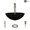 Rene 17" Round Glass Bathroom Sink, Noir, with Faucet, R5-5001-NOR-R9-7003-BN