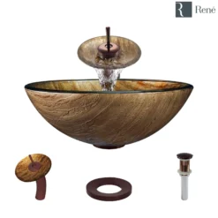 Rene 17" Round Glass Bathroom Sink, Bronze, with Faucet, R5-5030-WF-ORB