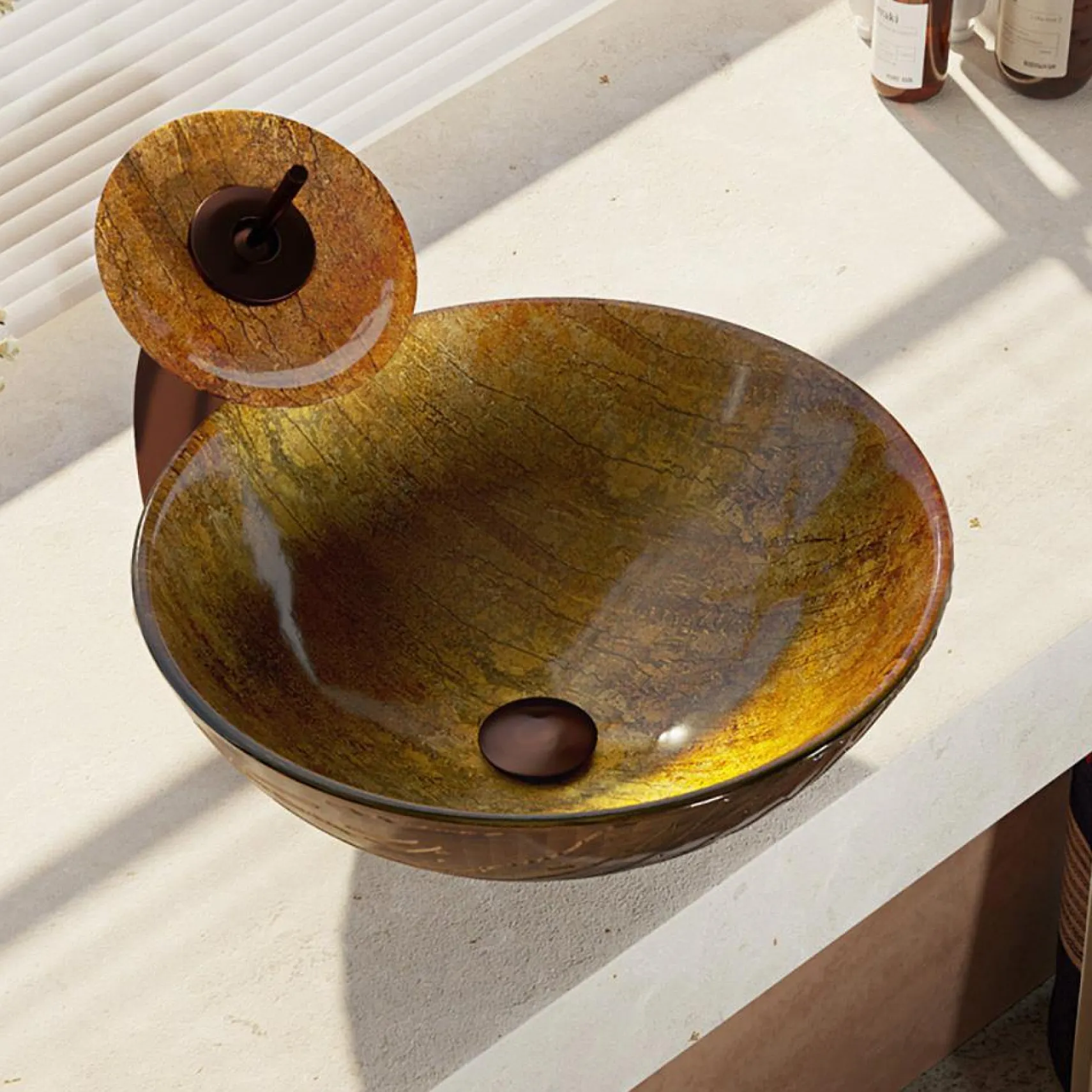 Rene 17" Round Glass Bathroom Sink, Bronze, with Faucet, R5-5030-WF-ORB