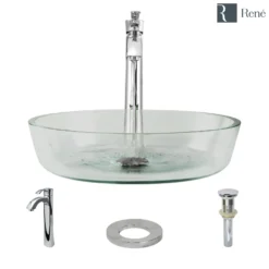Rene 17" Round Glass Bathroom Sink, Crystal, with Faucet, R5-5024-R9-7006-C