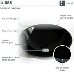 Rene 17" Round Glass Bathroom Sink, Noir, with Faucet, R5-5001-NOR-WF-ORB