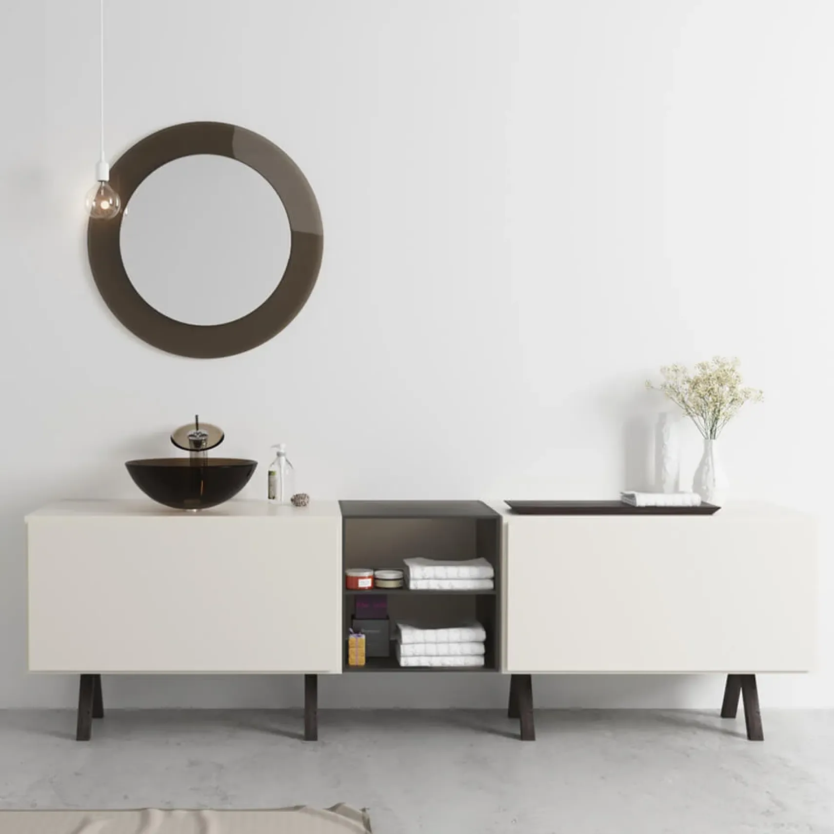 Rene 17" Round Glass Bathroom Sink, Cashmere, with Faucet, R5-5001-CAS-WF-ABR