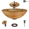 Rene 17" Round Glass Bathroom Sink, Golden and auburn, with Faucet, R5-5029-WF-ORB