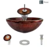 Rene 17" Round Glass Bathroom Sink, Fiery Red, with Faucet, R5-5018-WF-C