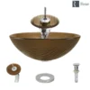 Rene 17" Round Glass Bathroom Sink, Beach Sand, with Faucet, R5-5025-WF-C