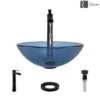 Rene 17" Round Glass Bathroom Sink, Celeste, with Faucet, R5-5001-CEL-R9-7007-ABR