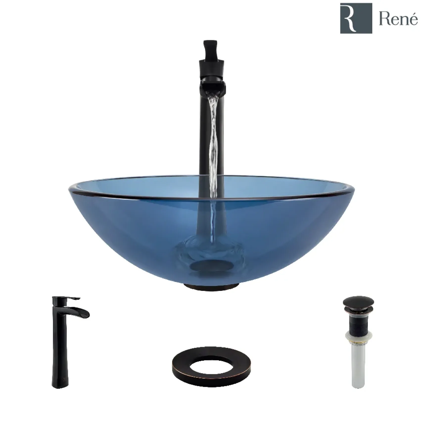 Rene 17" Round Glass Bathroom Sink, Celeste, with Faucet, R5-5001-CEL-R9-7007-ABR
