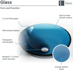 Rene 17" Round Glass Bathroom Sink, Celeste, with Faucet, R5-5001-CEL-R9-7003-BN