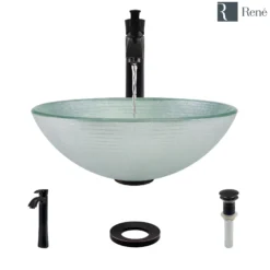 Rene 17" Round Glass Bathroom Sink, Sparkling Silver, with Faucet, R5-5034-R9-7006-ABR