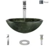Rene 17" Round Glass Bathroom Sink, Forest Green, with Faucet, R5-5027-R9-7003-C