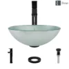 Rene 17" Round Glass Bathroom Sink, Sparkling Silver, with Faucet, R5-5034-R9-7003-ABR
