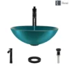 Rene 17" Round Glass Bathroom Sink, Cerulean, with Faucet, R5-5001-CER-R9-7006-ABR