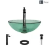 Rene 17" Round Glass Bathroom Sink, Ivy, with Faucet, R5-5001-IVY-R9-7007-ABR
