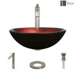 Rene 17" Round Glass Bathroom Sink, Gradient Red, with Faucet, R5-5007-R9-7006-BN